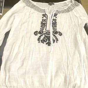 XOXO White Black Embroidered Detail Sheer Blouse